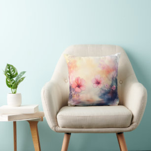 Almohada Cuadrada de Flores en Flor – Acuarela