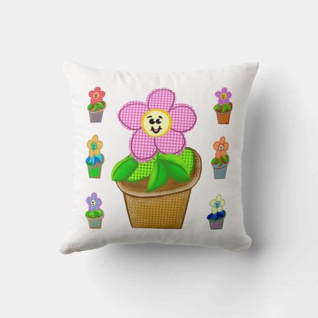 Almohada cuadrada de flores en maceta Rosy Posy li (Reverso)
