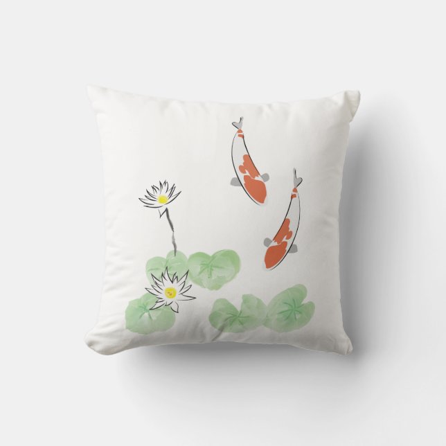 Almohada cuadrada de fondo blanco con estanque de  (Anverso)