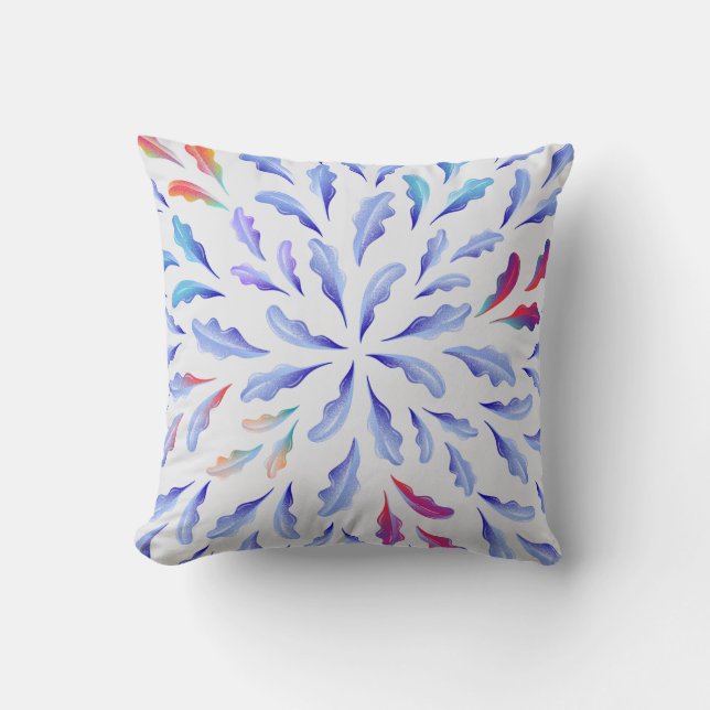 Almohada cuadrada de hojas botánicas azules (Anverso)