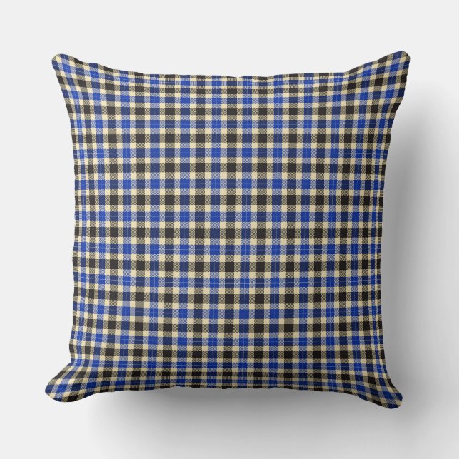 Almohada cuadrada de la Marina Azul y Tartán Negro (Anverso)