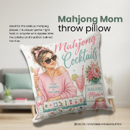 Almohada Cuadrada de Mahjong Mamá Cócteles y Ficha