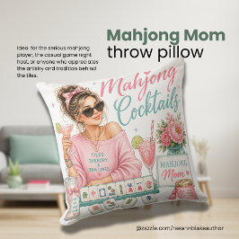 Almohada Cuadrada de Mahjong Mamá Cócteles y Ficha