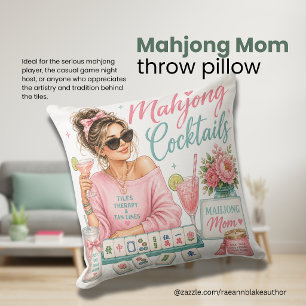 Almohada Cuadrada de Mahjong Mamá Cócteles y Ficha