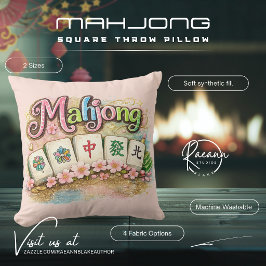 Almohada cuadrada de mahjong rosa divertida y fest