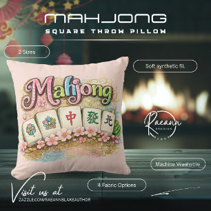 Almohada cuadrada de mahjong rosa divertida y fest