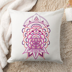 Almohada cuadrada de mandala floral rosa Aesthet
