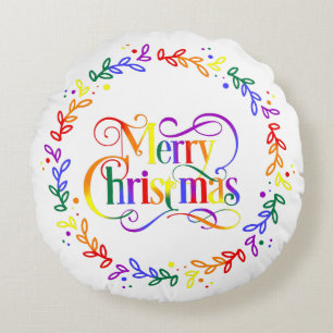 Almohada cuadrada de Navidad alegre arcoíris Coron