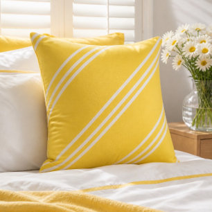 Almohada cuadrada de rayas amarillas y blancas
