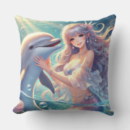 Almohada cuadrada de sirena y delfín