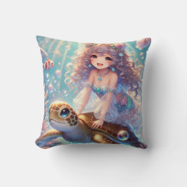 Almohada cuadrada de sirena y tortuga