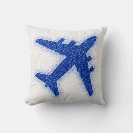 almohada cuadrada del avión azul purpurina