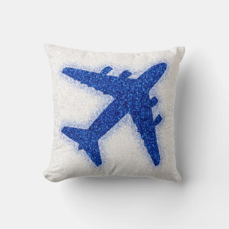 almohada cuadrada del avión azul purpurina