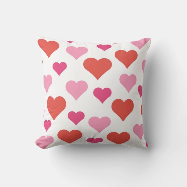 almohada cuadrada del corazón rojo y rosa (Anverso)