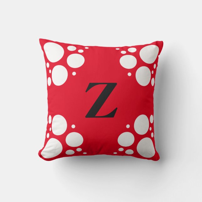 Almohada cuadrada del monograma, rojo negro del (Anverso)