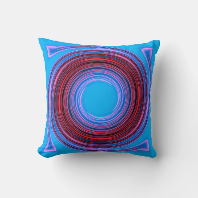 Almohada cuadrada estampada con remolino azul/rojo (Anverso)