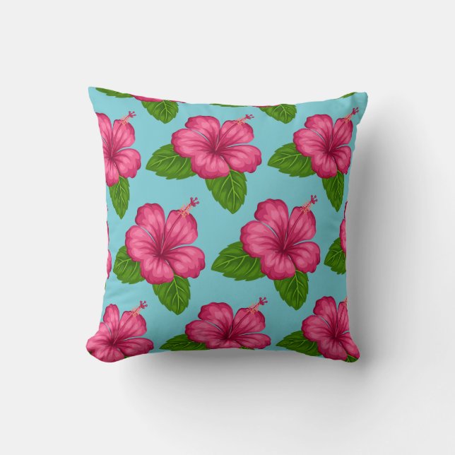 Almohada Cuadrada-Flor de Hibisco Rosa (Anverso)