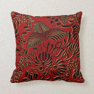 Almohada cuadrada floral rojo negro dorado asiátic