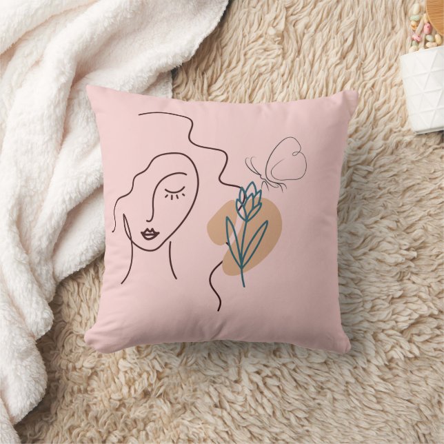 Almohada cuadrada minimalista rosa | Suave y moder (Manta)