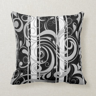 Almohada cuadrada negro blanco remolino floral