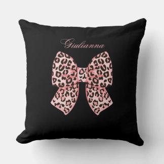 Almohada cuadrada personalizada con lazo de leopar