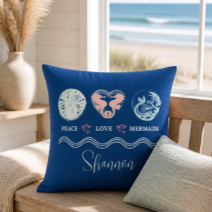 Almohada cuadrada personalizada Peace Love Mermaid