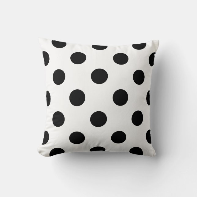 Almohada cuadrada, puntos de Polka, negro y blanco (Anverso)