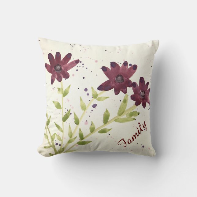 almohada cuadrada reversible - Plum Burgundy Flora (Anverso)