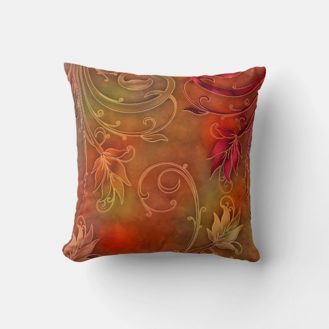 Almohada Cuadrada Roja Naranja Floral (Anverso)
