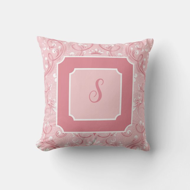 Almohada cuadrada rosa personalizada con inicial (Anverso)