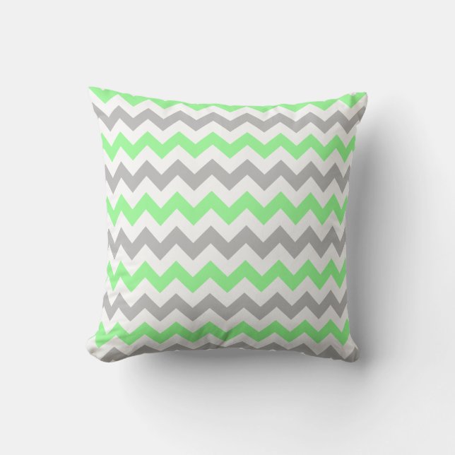 Almohada cuadrada verde y gris de Chevron (Anverso)