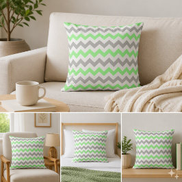 Almohada cuadrada verde y gris de Chevron