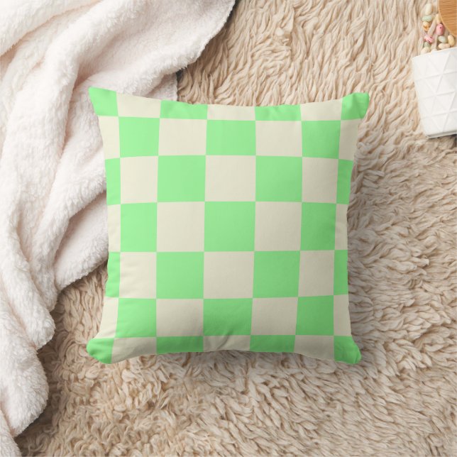 Almohada Cuadro Verde Claro y Blanco (Manta)
