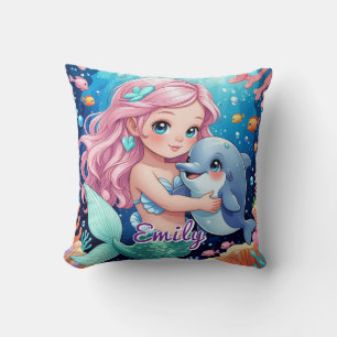 Almohada Cubierta de Sirena y Delfín Cuadrado - Ed