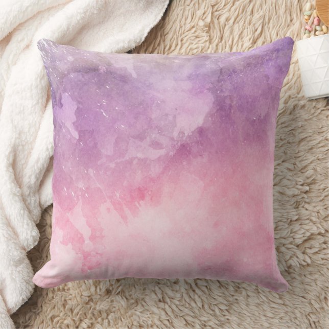 Almohada Cushion Abstracta de Acuarela Morada y Ro (Manta)