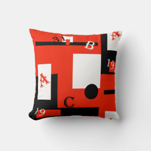 Almohada Cushion de Arte Abstracto Rojo Negro Blan
