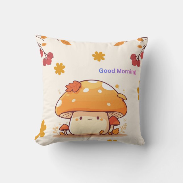 Almohada Cushion de Estampado de Hongo Adorable y  (Anverso)