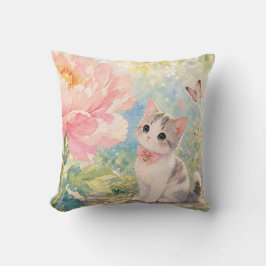 Almohada Cushion de Gatito Adorable y Flor en Flor