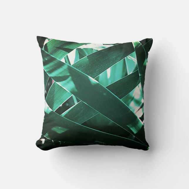 Almohada Cushion de Hojas de Planta Verde Pálido (Anverso)