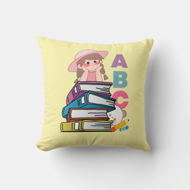 Almohada Cushion de niña de libros ABC lindos (Anverso)