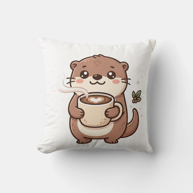Almohada Cute Otter Latte Heart Throw (Anverso)