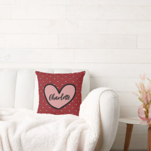 Almohada Cute Sweet Patrón Corazón Rojo Monograma