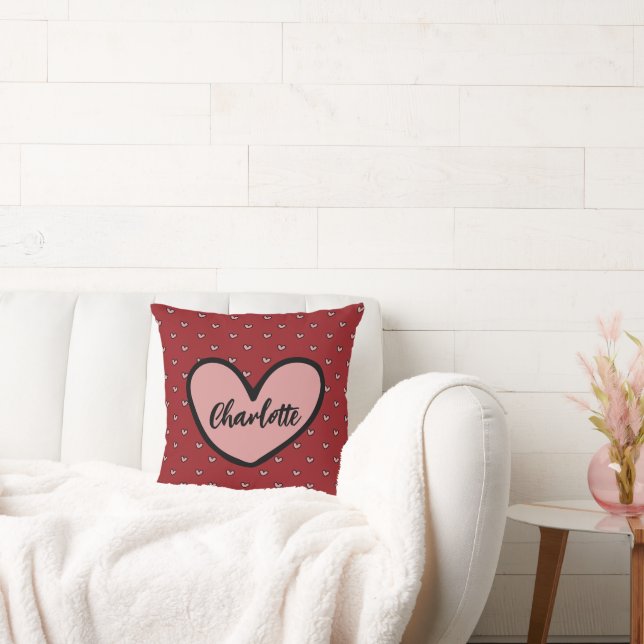 Almohada Cute Sweet Patrón Corazón Rojo Monograma (Sofá)