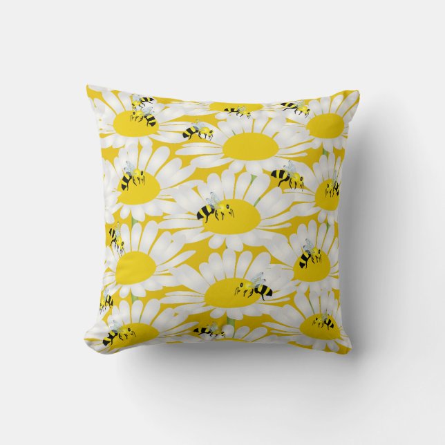 Almohada de abeja en flor - Fondo Amarillo (Anverso)