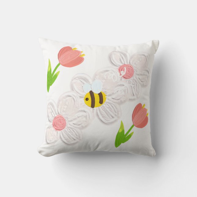 Almohada de abeja floral primaveral linda (Anverso)