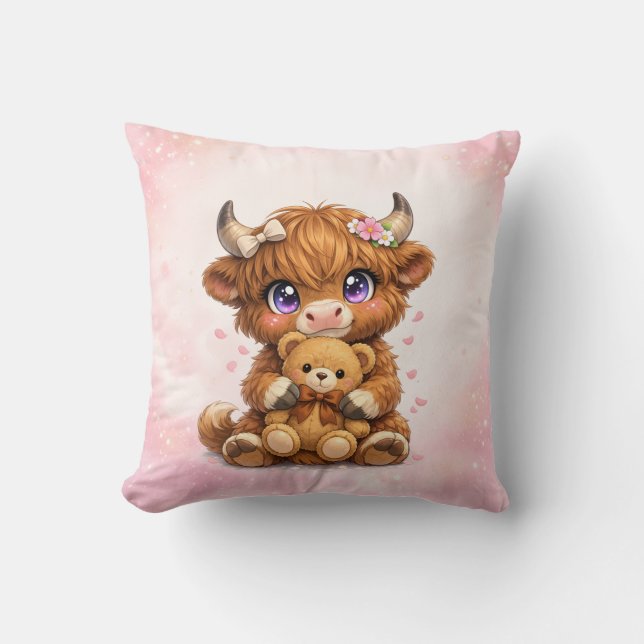 Almohada de abrazo de linda vaca de las Highlands (Anverso)