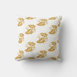 Almohada de acebo dorado navideño