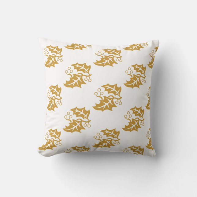 Almohada de acebo dorado navideño (Anverso)