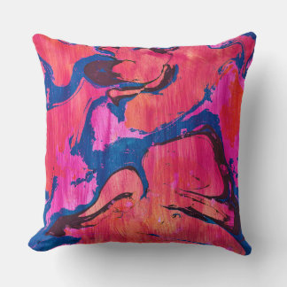 Almohada de acento abstracto Ebru azul rojo Valian