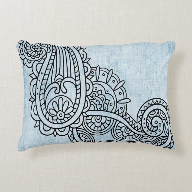 Almohada de acento azul Mehndi Motif (Anverso)